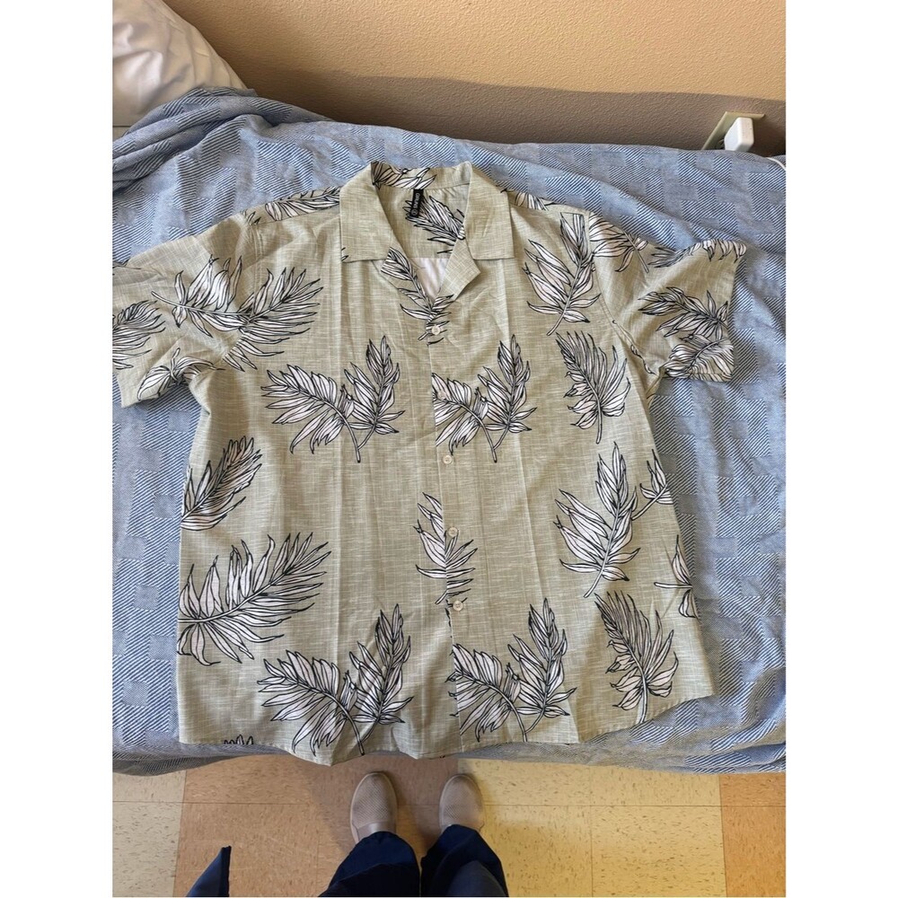 Men's Casual Leaf-Print Button-Down Shirt - Sage